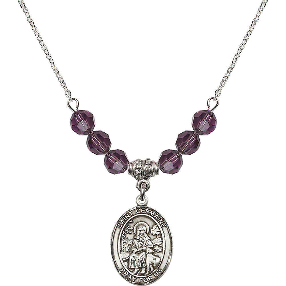 Sterling Silver Saint Germaine Cousin Birthstone Necklace with Amethyst Beads - 8211