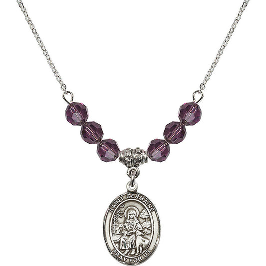 Sterling Silver Saint Germaine Cousin Birthstone Necklace with Amethyst Beads - 8211