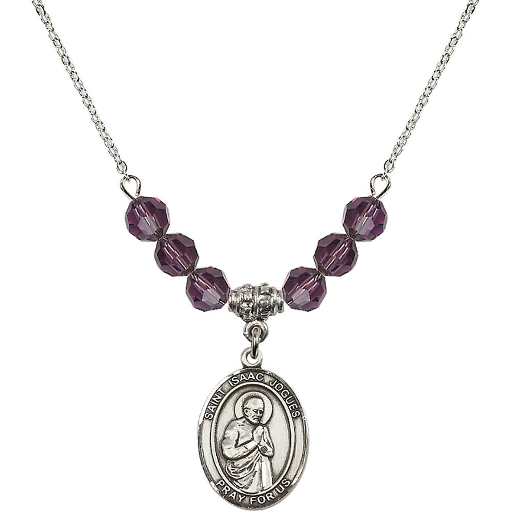 Sterling Silver Saint Isaac Jogues Birthstone Necklace with Amethyst Beads - 8212