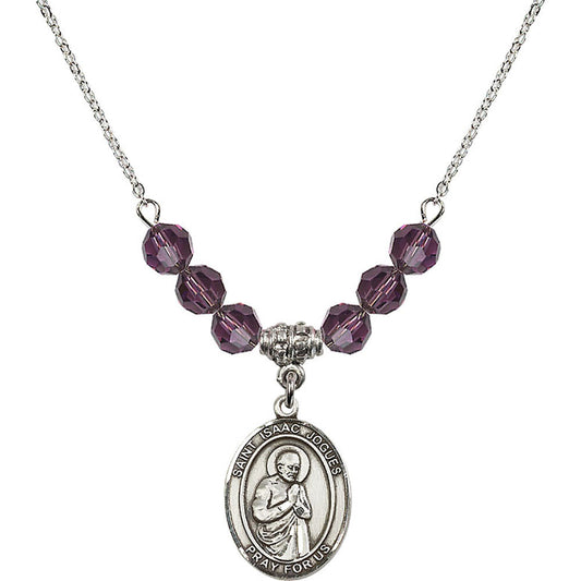 Sterling Silver Saint Isaac Jogues Birthstone Necklace with Amethyst Beads - 8212