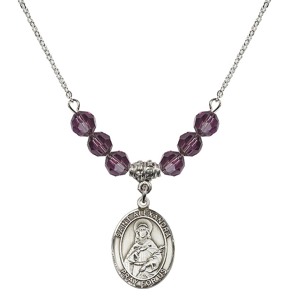 Sterling Silver Saint Alexandra Birthstone Necklace with Amethyst Beads - 8215