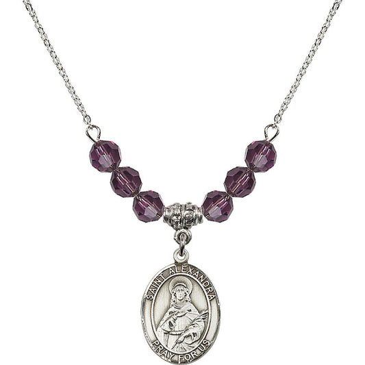 Sterling Silver Saint Alexandra Birthstone Necklace with Amethyst Beads - 8215
