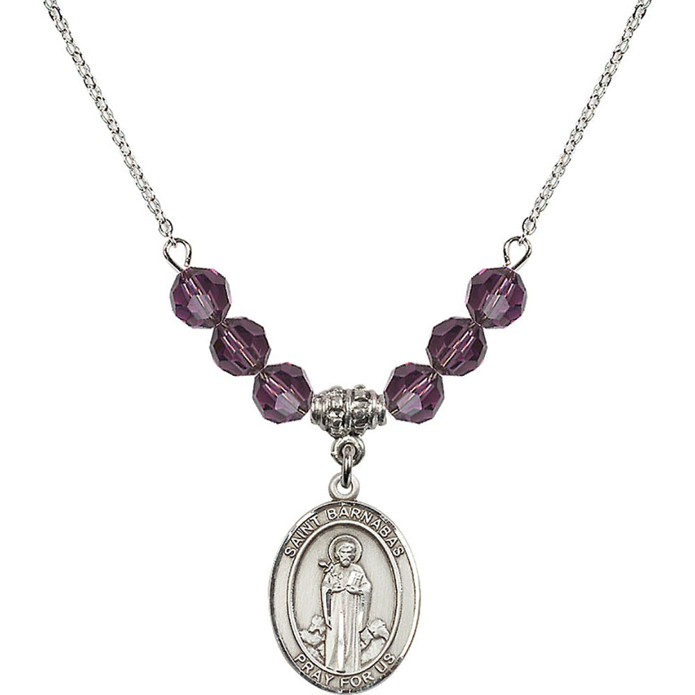 Sterling Silver Saint Barnabas Birthstone Necklace with Amethyst Beads - 8216