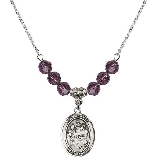 Sterling Silver Holy Family Birthstone Necklace with Amethyst Beads - 8218