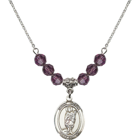Sterling Silver Saint Victor of Marseilles Birthstone Necklace with Amethyst Beads - 8223