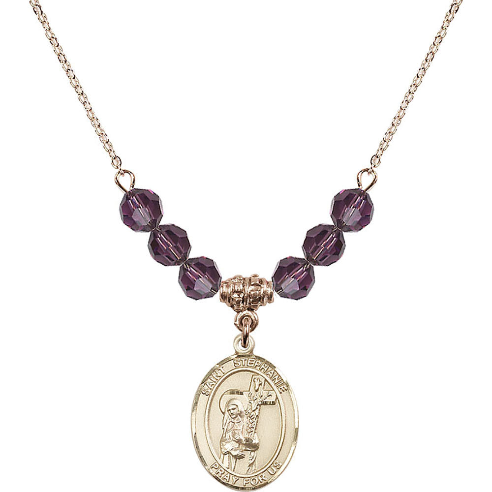14kt Gold Filled Saint Stephanie Birthstone Necklace with Amethyst Beads - 8228