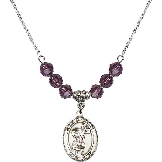Sterling Silver Saint Stephanie Birthstone Necklace with Amethyst Beads - 8228