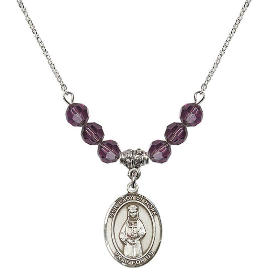 Sterling Silver Our Lady of Hope Birthstone Necklace with Amethyst Beads - 8230
