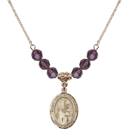 14kt Gold Filled Saint John of the Cross Birthstone Necklace with Amethyst Beads - 8231