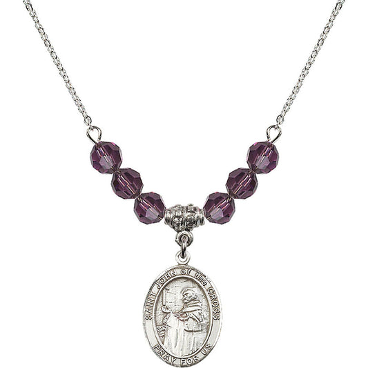 Sterling Silver Saint John of the Cross Birthstone Necklace with Amethyst Beads - 8231