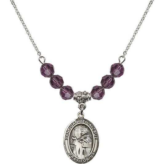 Sterling Silver San Juan de la Cruz Birthstone Necklace with Amethyst Beads - 8232