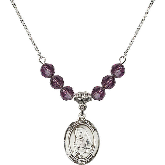 Sterling Silver Saint Madeline Sophie Barat Birthstone Necklace with Amethyst Beads - 8236