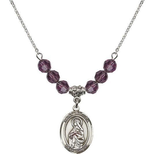 Sterling Silver Saint Matilda Birthstone Necklace with Amethyst Beads - 8239