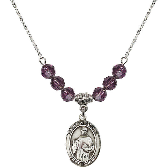 Sterling Silver Saint Placidus Birthstone Necklace with Amethyst Beads - 8240