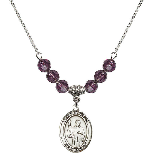 Sterling Silver Saint Maurus Birthstone Necklace with Amethyst Beads - 8241