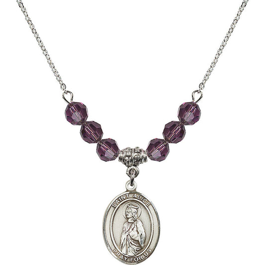 Sterling Silver Saint Alice Birthstone Necklace with Amethyst Beads - 8248