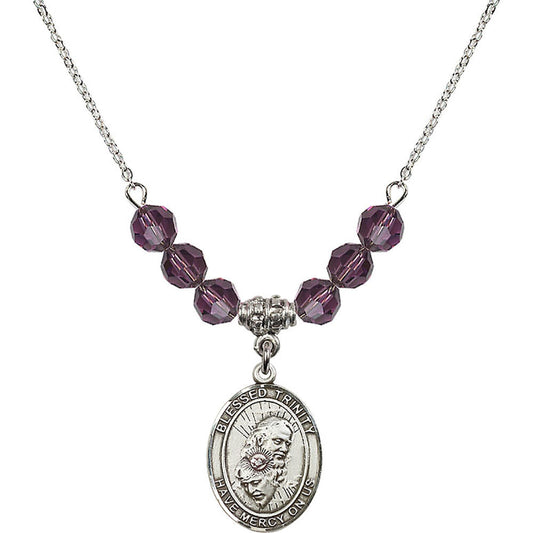 Sterling Silver Blessed Trinity Birthstone Necklace with Amethyst Beads - 8249