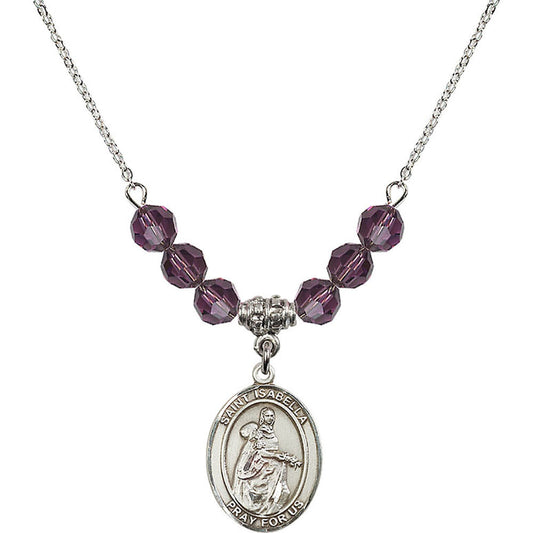 Sterling Silver Saint Isabella of Portugal Birthstone Necklace with Amethyst Beads - 8250