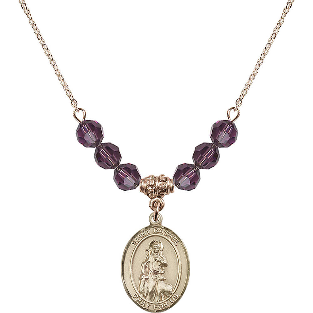 14kt Gold Filled Saint Rachel Birthstone Necklace with Amethyst Beads - 8251