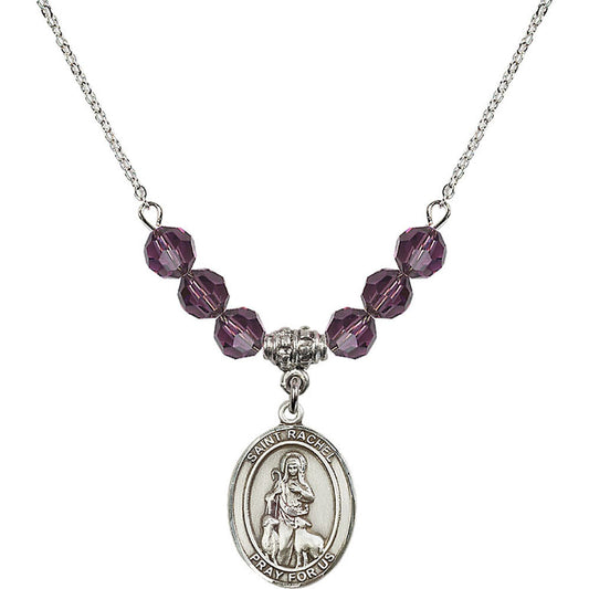 Sterling Silver Saint Rachel Birthstone Necklace with Amethyst Beads - 8251