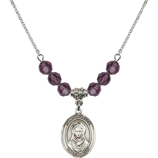 Sterling Silver Saint Rebecca Birthstone Necklace with Amethyst Beads - 8252