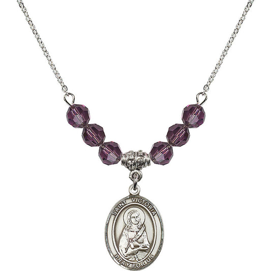 Sterling Silver Saint Victoria Birthstone Necklace with Amethyst Beads - 8253