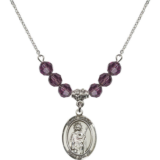 Sterling Silver Saint Grace Birthstone Necklace with Amethyst Beads - 8255