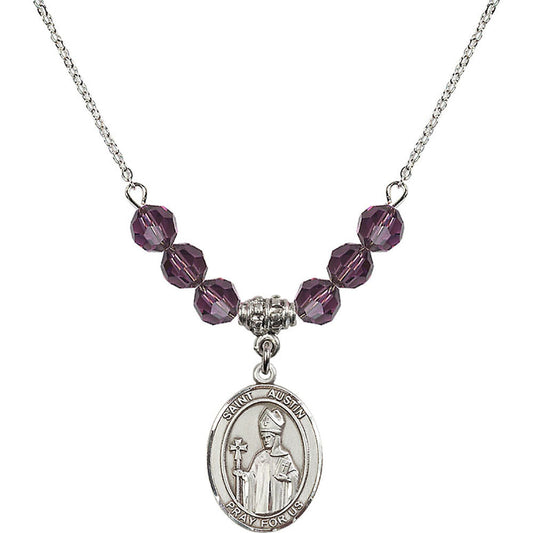 Sterling Silver Saint Austin Birthstone Necklace with Amethyst Beads - 8256