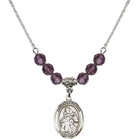 Sterling Silver Saint Isaiah Birthstone Necklace with Amethyst Beads - 8258