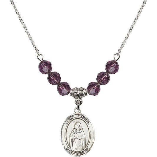 Sterling Silver Saint Samuel Birthstone Necklace with Amethyst Beads - 8259