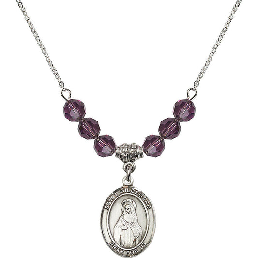 Sterling Silver Saint Hildegard von Bingen Birthstone Necklace with Amethyst Beads - 8260
