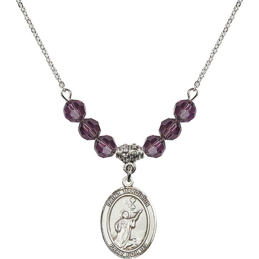 Sterling Silver Saint Tarcisius Birthstone Necklace with Amethyst Beads - 8261