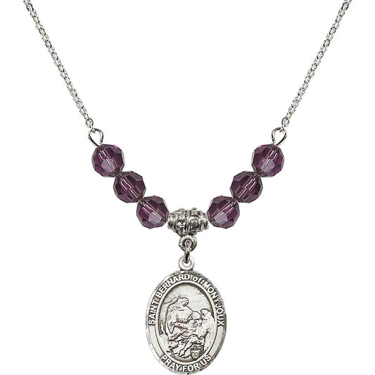 Sterling Silver Saint Bernard of Montjoux Birthstone Necklace with Amethyst Beads - 8264