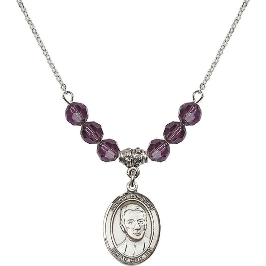 Sterling Silver Saint Eugene de Mazenod Birthstone Necklace with Amethyst Beads - 8266