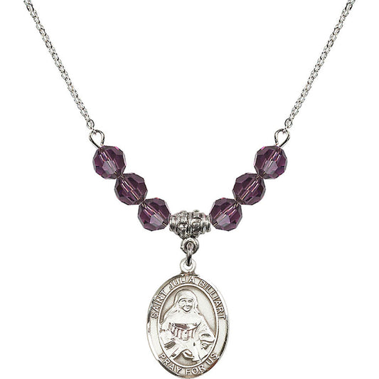 Sterling Silver Saint Julia Billiart Birthstone Necklace with Amethyst Beads - 8267