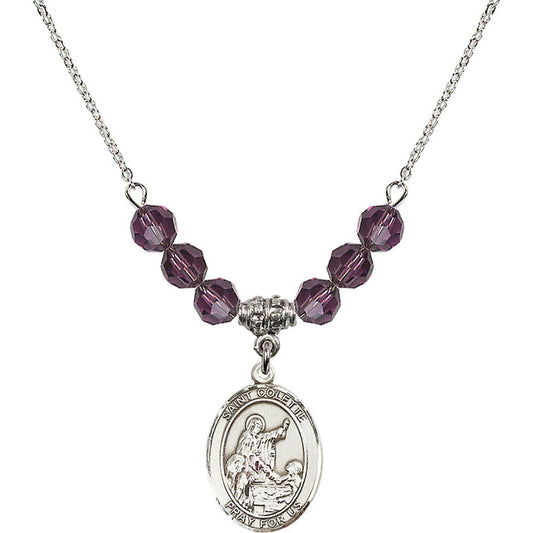 Sterling Silver Saint Colette Birthstone Necklace with Amethyst Beads - 8268