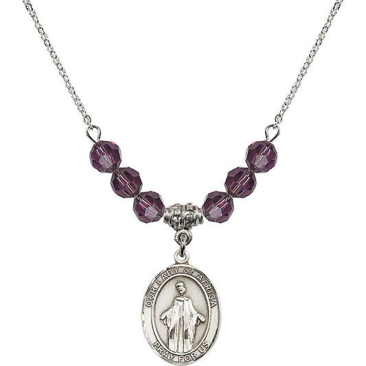 Sterling Silver Our Lady of Africa Birthstone Necklace with Amethyst Beads - 8269