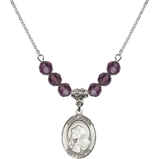 Sterling Silver Saint Bruno Birthstone Necklace with Amethyst Beads - 8270