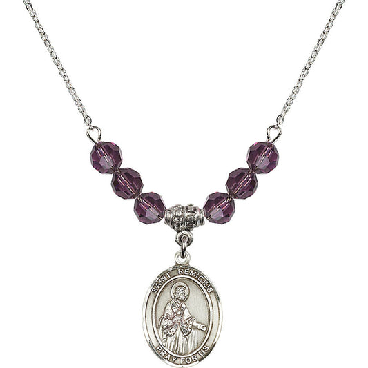 Sterling Silver Saint Remigius of Reims Birthstone Necklace with Amethyst Beads - 8274