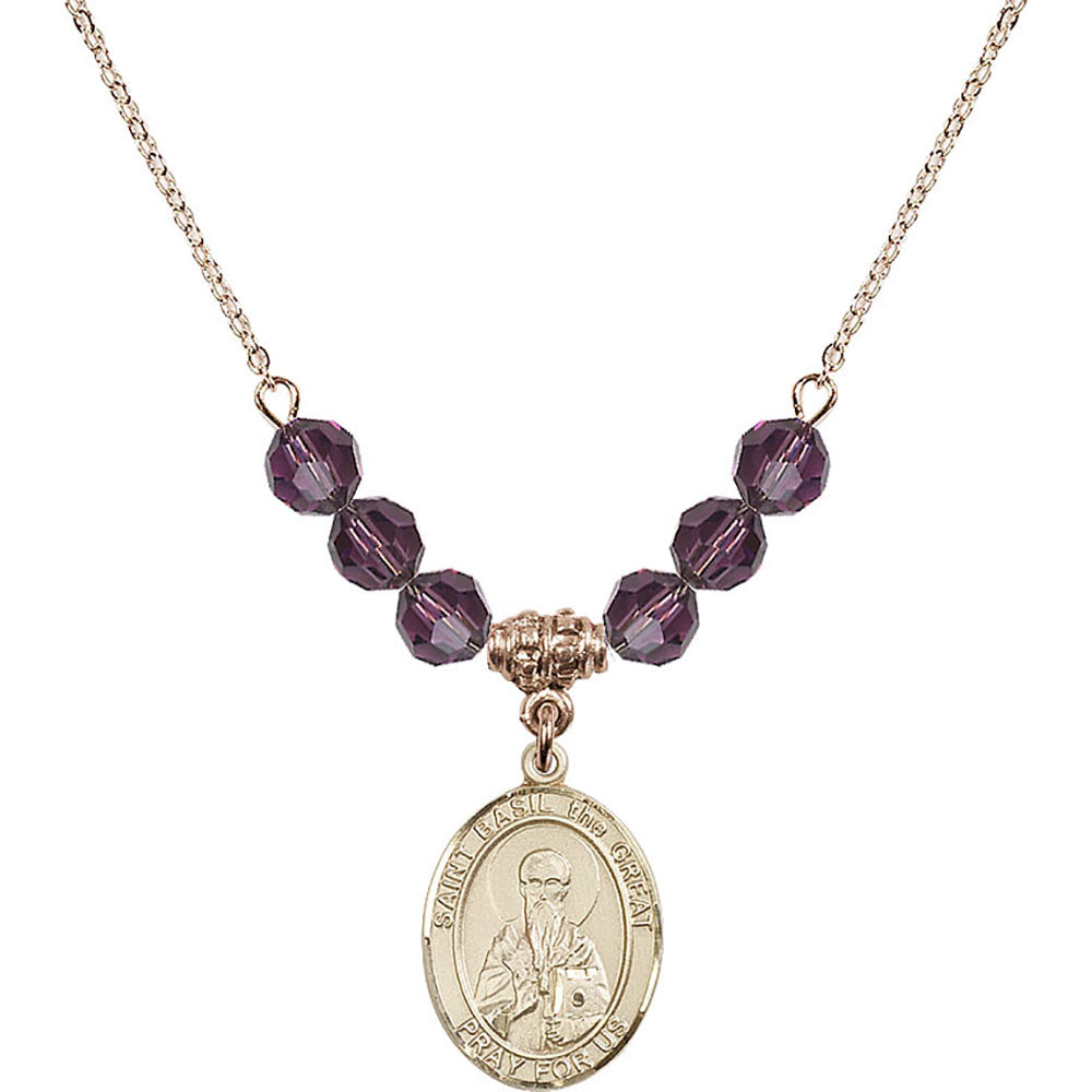 14kt Gold Filled Saint Basil the Great Birthstone Necklace with Amethyst Beads - 8275