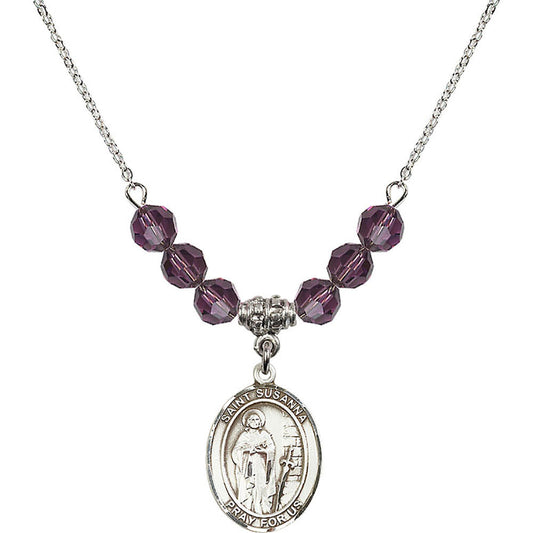 Sterling Silver Saint Susanna Birthstone Necklace with Amethyst Beads - 8280