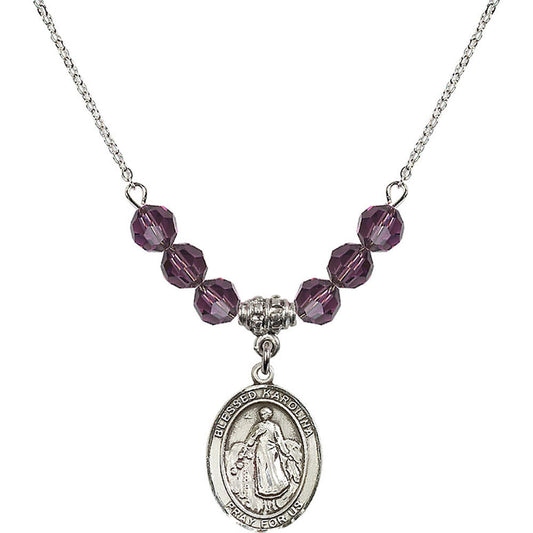 Sterling Silver Blessed Karolina Kozkowna Birthstone Necklace with Amethyst Beads - 8283