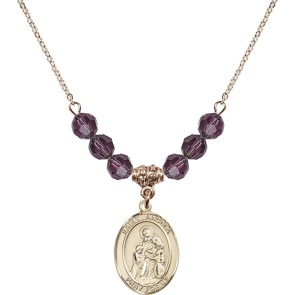 14kt Gold Filled Saint Angela Merici Birthstone Necklace with Amethyst Beads - 8284