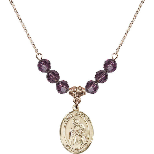 14kt Gold Filled Saint Angela Merici Birthstone Necklace with Amethyst Beads - 8284