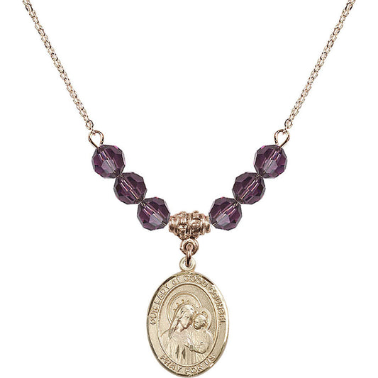 14kt Gold Filled Our Lady of Good Counsel Birthstone Necklace with Amethyst Beads - 8287