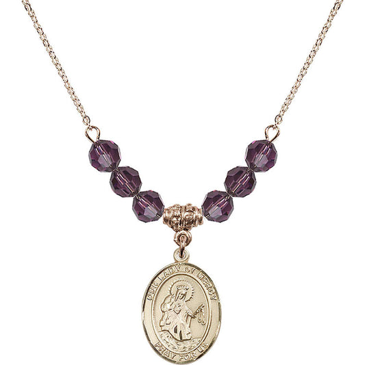 14kt Gold Filled Our Lady of Mercy Birthstone Necklace with Amethyst Beads - 8289