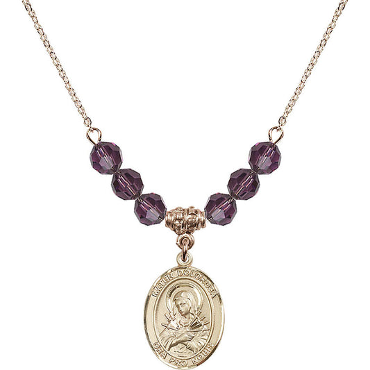 14kt Gold Filled Mater Dolorosa Birthstone Necklace with Amethyst Beads - 8290