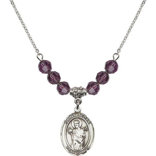 Sterling Silver Saint Aedan of Ferns Birthstone Necklace with Amethyst Beads - 8293