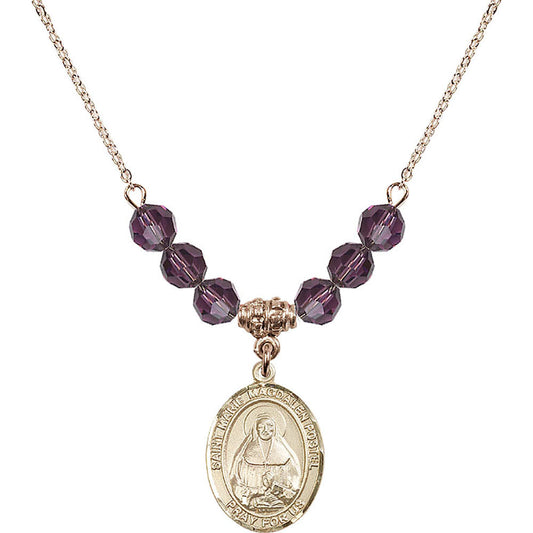 14kt Gold Filled Saint Marie Magdalen Postel Birthstone Necklace with Amethyst Beads - 8294