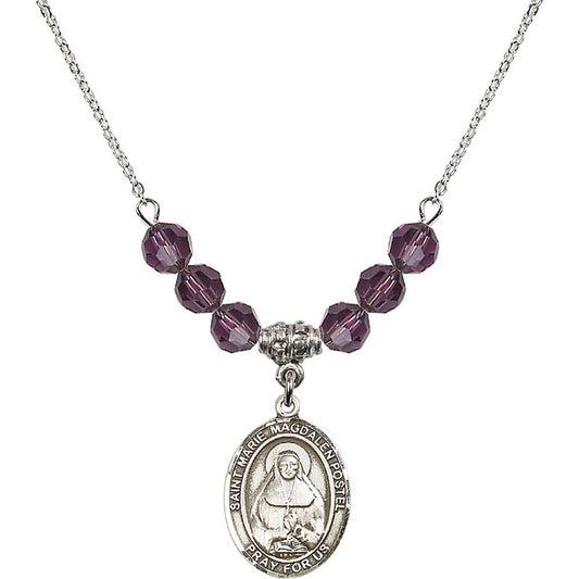 Sterling Silver Saint Marie Magdalen Postel Birthstone Necklace with Amethyst Beads - 8294